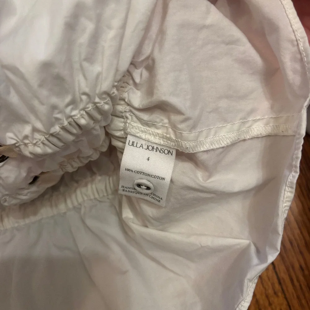 Ulla Johnson Pre-Fall 2022 White Cotton Puff Sleeve Smocked Peplum Blouse 4
